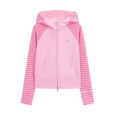 riverstone plus 条纹拼接刺绣连帽修身卫衣女休闲短款开衫外套