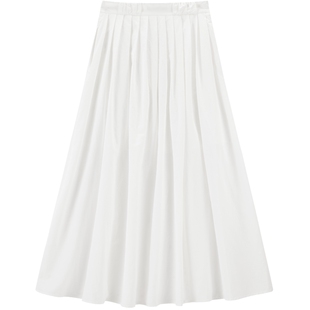 太平鸟恋夏小白裙半身裙2026春夏新款A字百褶白色伞裙通勤中长裙