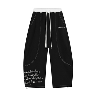 自然涩美拉德印花高腰拼接裤头弯刀休闲裤秋冬加绒可选阔腿直筒裤