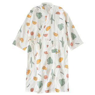 纱布和服浴袍睡裙女士款夏秋季全棉长袖睡袍可爱汗蒸纯棉睡衣