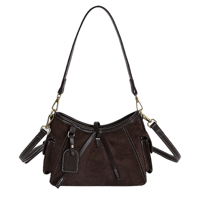 美拉德复古斜挎小包包女2025新款秋冬单肩包高级感棕色腋下水桶包