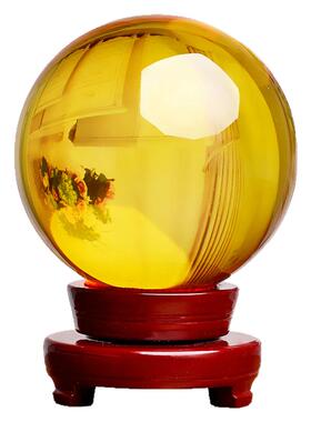 黄色水晶球摆件白蓝色球玻璃客厅店铺办公室玄关家居装饰工艺品专