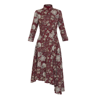 木真了真丝连衣裙夏装飘逸七分袖宽松印花桑蚕丝女裙薄款新品122