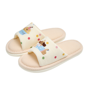 利达妮春秋居家亚麻拖鞋女士刺绣室内家居四季静音地板拖棉麻布艺