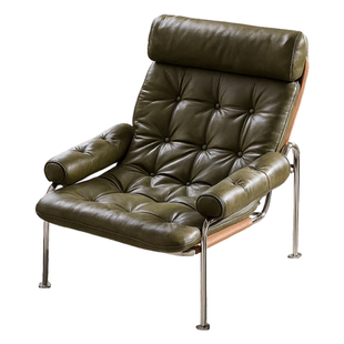 朗姆椅棉麻布休闲椅客厅书房椅中古风轻奢包豪斯风休闲躺椅