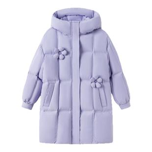 巴拉巴拉儿童长款羽绒服女童冬装童装中大童保暖外套花朵官方正品