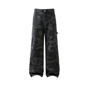 加绒加厚保暖迷彩工装弯刀牛仔男秋冬青少年直筒显高显瘦喇叭裤男