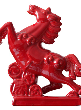 陶瓷大红马飞黄腾达唐三彩摆件