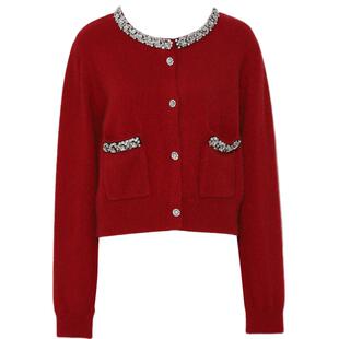 DPLAY2025年秋季新款红色毛衣女慵懒好看流行宽松加厚针织衫上衣