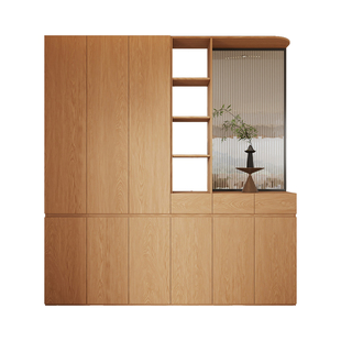 定制鞋柜家用门口橡木全实木入户玄关门厅储物高柜一体靠墙换鞋凳