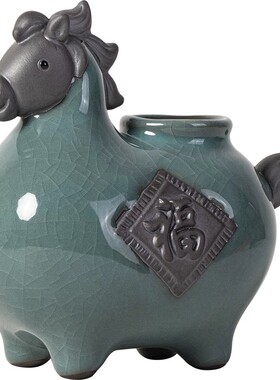 创意陶瓷小福马小花器摆件家居桌面水培绿萝小口径花瓶桌面装饰品