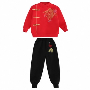 元旦儿童喜庆开门红演出服幼儿合唱舞蹈表演中国风拜年服加绒套装