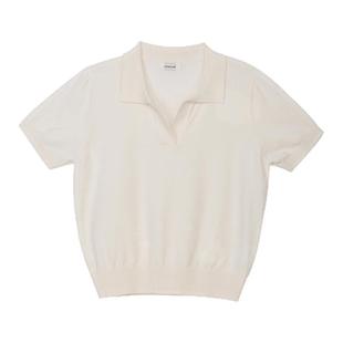LINHOUSE复古白色polo衫短袖针织衫夏法式通勤休闲毛衣t恤上衣女
