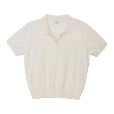 LINHUOSE复古polo领针织短袖上衣