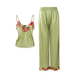 NoirTeaseNT夏季薄款丝质睡衣女性感V领吊带长裤家居服套装可外穿