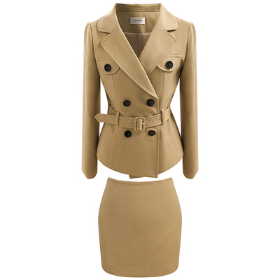 复古双排扣短款收腰风衣外套短裙