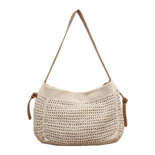 原创小众单肩包真皮休闲包斜挎大包随性慵懒棉麻森系复古编织包女