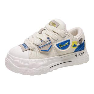 奇安达新款帆布鞋厚底休闲板鞋百搭开口笑大头鞋复古轻便运动鞋女