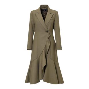 IDPAN时尚设计新款冬个性收腰显瘦荷叶边下摆西装领长袖女士大衣