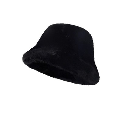 白色毛绒帽子渔夫帽女冬季可爱网红保暖加绒显脸小兔毛水桶大头围