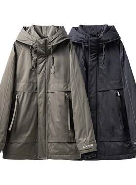 Anyview男装个性连帽加厚中长款羽绒服抽绳休闲青年保暖2251L6006