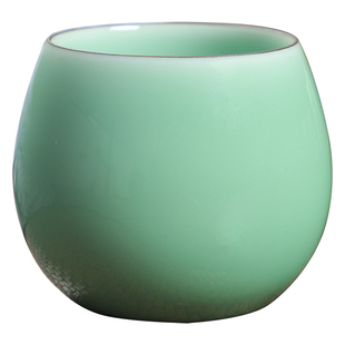 龙泉青瓷茶杯陶瓷杯子家用个人泡茶杯绿茶杯托烧手捧杯透光主人杯