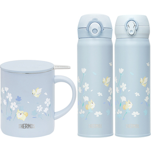 膳魔师便携保温杯栀子花系列小清新吸管杯茶漏马克杯带把手咖啡杯