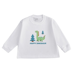 原创童装男童韩系白色长袖 t 恤秋装全棉落肩吸汗男宝洋气上衣