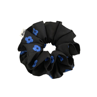 韩系蓝色刺绣花朵双层大肠发圈女高级感超大丸子头扎头发头绳头饰