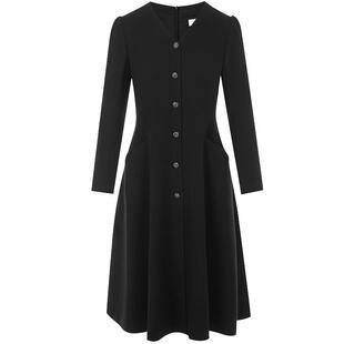 LANCY/朗姿2024冬新款高级感羊毛V领收腰A字针织连衣裙气质裙子女