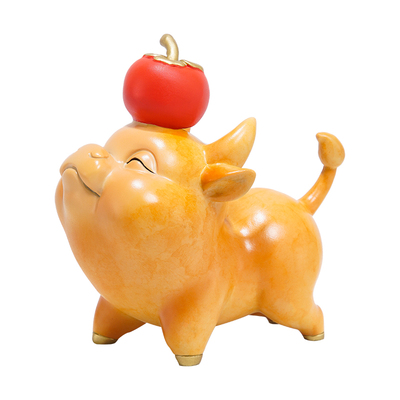 铜牛摆件《牛柿》铜工艺品客厅办公室玄关酒柜桌面装饰品乔迁礼品