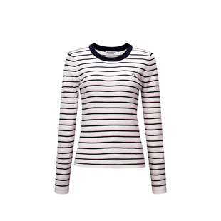 GUOOBEAR古家小熊2025秋季新款圆领针织衫修身条纹打底衫上衣长袖