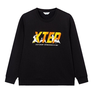 特步儿童装黑色加绒卫衣冬季男童新款套头衫加厚衣服保暖长袖上衣