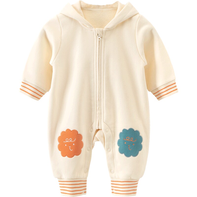 乖奇熊宝宝纯棉抓绒衣服春秋季外出连体衣婴幼儿连帽超萌哈衣秋装