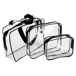 现货出差旅行洗漱用大容量干湿分离透明手提三件套PVC化妆收纳包