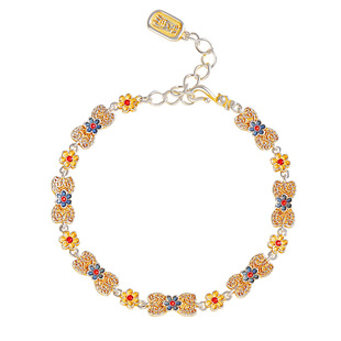 宫里上新银手链女纯银999足银珐琅古法银手链银饰新中式生日礼物