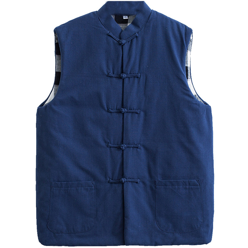 冬季中国风加棉马甲坎肩男中老年人复古中式盘扣唐装马褂马夹棉衣