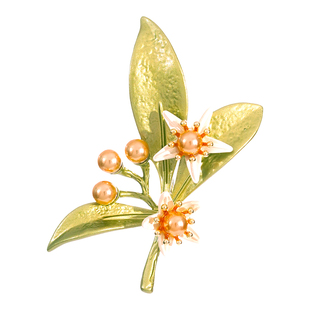 A橙花森系胸花天然珍珠花朵胸针西装小香风女高档精致设计感小众