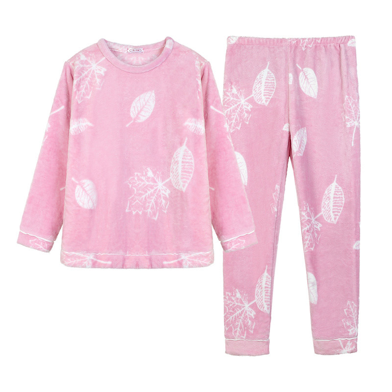 冬季珊瑚绒睡衣女秋季韩版加厚保暖长袖可爱套头法兰绒家居服套装