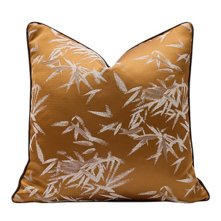 新中式竹叶提花拼接款抱枕套客厅沙发中国风靠垫套样板间高端靠枕