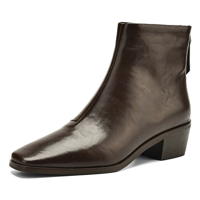 达芙妮尖头短靴女黑色靴子加绒