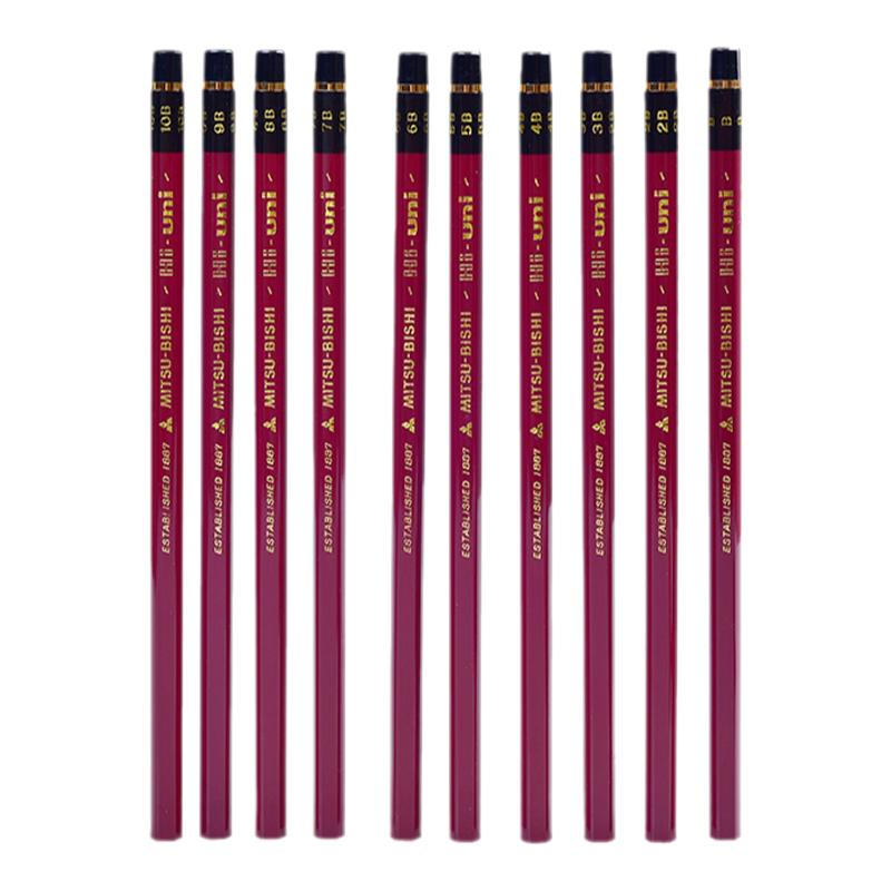 三菱铅笔木工素描绘画硬度测试HI-UNI木杆22支装原装进口美术中学生专用画画绘图六角2b铁盒日系书写日本2比