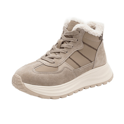 哈森复古增高休闲鞋2025冬季新款加绒保暖百搭女鞋HCA251605