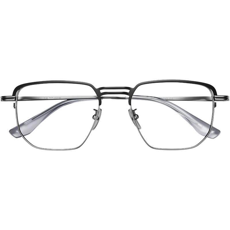乐申155mm加宽大脸纯钛复古双梁眼镜框超轻钛架可配近视蔡司镜片
