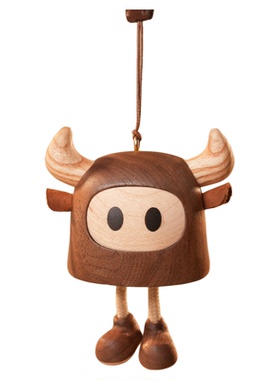 原创设计实木十二生肖小牛挂件可爱治愈礼品原上城创意桌面摆件