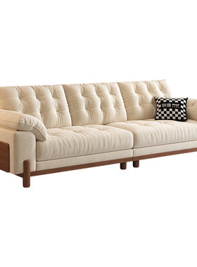 狄普中古风实木云朵布艺沙发2026