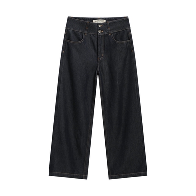 EXCEPTION例外女装经典缝线长裤通勤百搭高腰宽松直筒牛仔裤子女