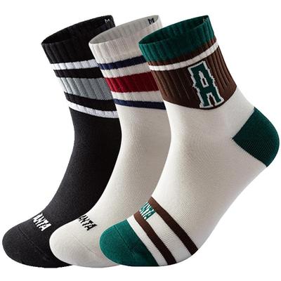 安踏运动袜精梳棉吸汗防臭透气耐磨学院风休闲百搭条纹中筒袜子