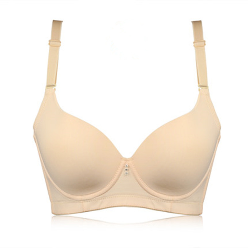 简约纯色三排扣白炭纤维薄棉B杯女士文胸调整型聚拢收副乳内衣