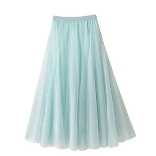 秋冬简约20片拼接超大摆高腰复古纯色百褶a字显瘦仙女网纱半身裙